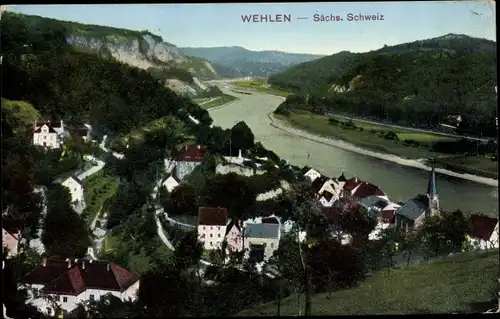 Ak Wehlen an der Elbe Sächsische Schweiz, Ortsansicht