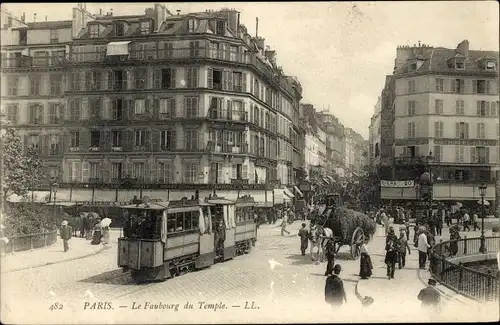 Ak Paris XI, Rue du Faubourg du Temple, Straßenbahn