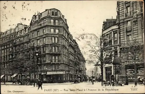 Ak Paris XI, Rue Saint Maur, Avenue de la République