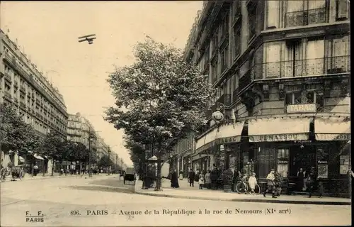 Ak Paris XI, Avenue de la République, Rue de Nemours