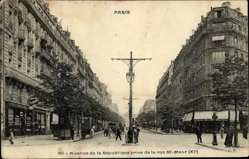 Ak Paris XI, Avenue de la République, aufgenommen von der Rue Saint Maur