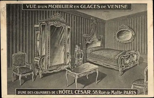 Ak Paris XI, Rue de Malte, eines der Zimmer des Hotel Cesar