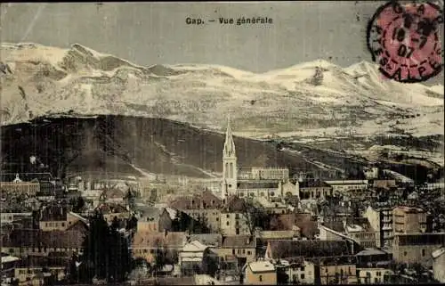 Ak Gap Hautes Alpes, Vue generale, Kirche, Gebirge