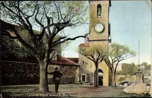 Ak Cannes Alpes Maritimes, L'Eglise du Suquel en haut du Mont Chevalier