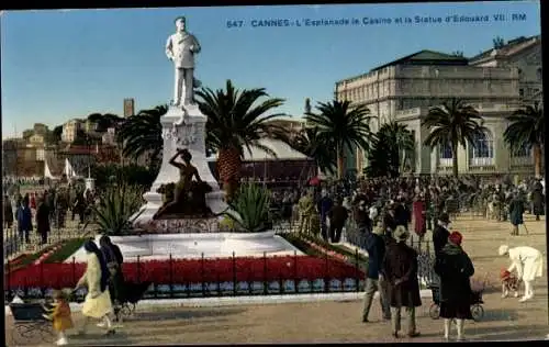 Ak Cannes Alpes Maritimes, L'Esplanade le Casino et la Statue d'Edouard VII