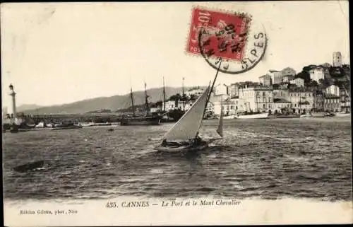 Ak Cannes Alpes Maritimes, Le Port et le Mont Chevalier