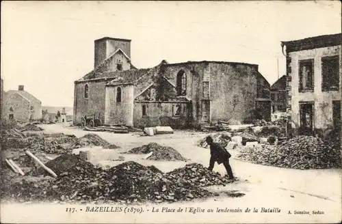 Ak Bazeilles Ardennes, Place de l’Eglise, Bataille