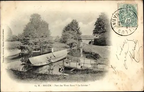 Ak Melun Seine et Marne, Port des Vives Eaux Le Levrier