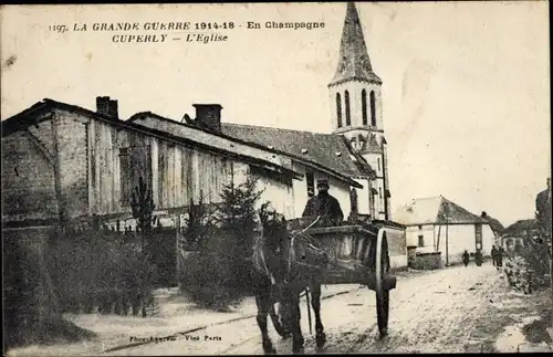 Ak Cuperly Marne, Die Kirche, Erster Weltkrieg 1914-17