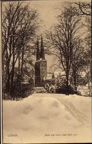 Ak Hansestadt Lübeck, Dom vom Wall gesehen, Winter