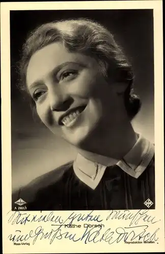 Ak Schauspielerin Käthe Dorsch, Portrait, Autogramm
