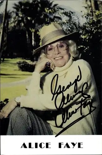 Ak Schauspielerin Alice Faye, Portrait, Autogramm