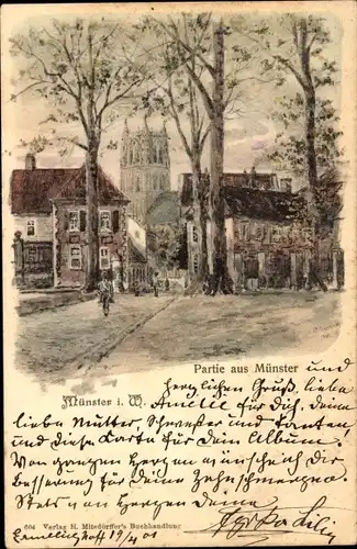 Künstler Ak Münster in Westfalen, Teilansicht, Kirche