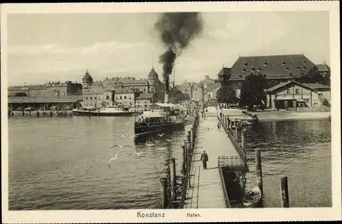 Ak Konstanz am Bodensee, Hafen, Dampfschiff