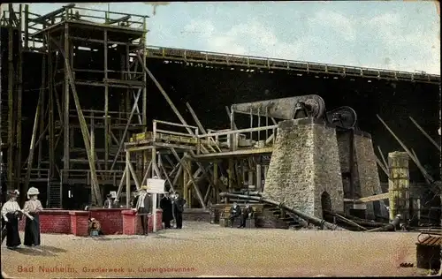 Ak Bad Nauheim in Hessen, Gradierwerk und Ludwigsbrunnen, Kran