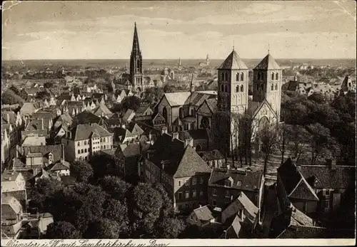 Ak Münster in Westfalen, Panorama, Lambertikirche, Dom