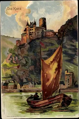 Künstler Litho Sankt Goarshausen am Rhein, Burg Katz