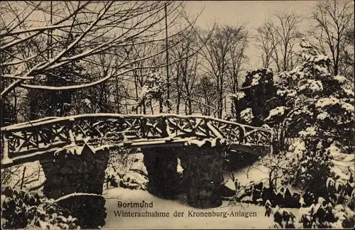 Ak Dortmund im Ruhrgebiet, Kronburganlagen im Winter, Brücke