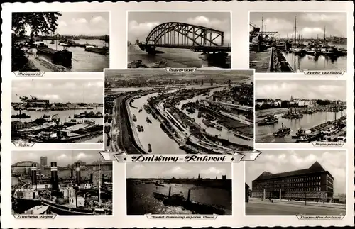 Ak Ruhrort Duisburg im Ruhrgebiet, Hafen, Brücke, Schiffe