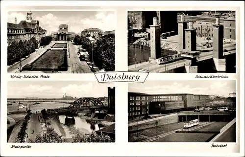 Ak Duisburg im Ruhrgebiet, Bahnhof, Schwanentorbrücke, König-Heinrich-Platz