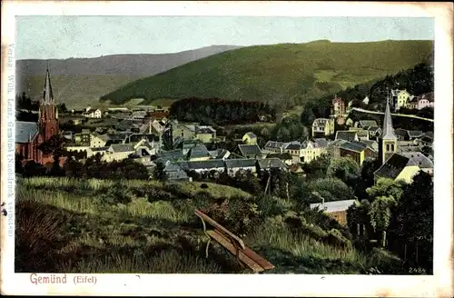 Ak Gemünd Eifel, Stadtpanorama, Kirchturm, Bank, Aussicht, Dächer