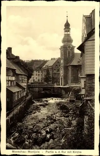 Ak Monschau Montjoie in der Eifel, Rur, Kirche, Brücke