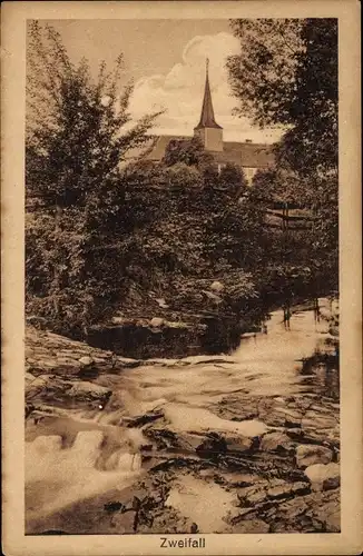 Ak Zweifall Stolberg im Rheinland, Wasserpartie, Kirchturm