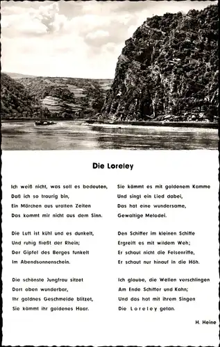 Ak Sankt Goarshausen am Rhein, Loreley, Panorama, Gedicht