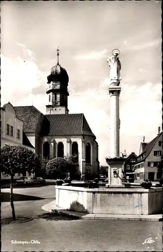 Ak Schongau in Oberbayern, Brunnen, Kirche