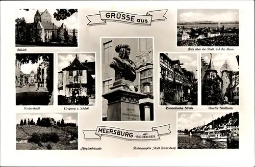 Ak Meersburg am Bodensee, Schloss, Unterstadt, Fürstenhäusle, Alpen