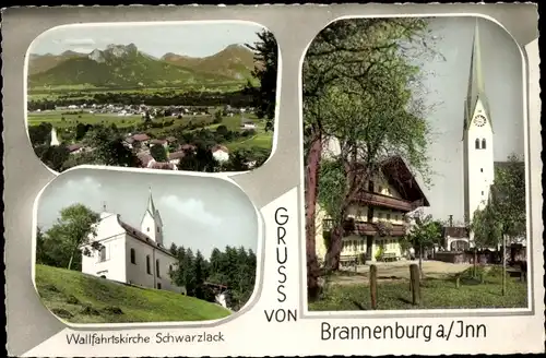 Ak Brannenburg in Oberbayern, Wallfahrtskirche Schwarzlack, Panorama