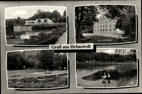 Ak Helmstedt in Niedersachsen, Quellenhof, Brunnentheater, Kurpark, Am See