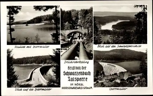Ak Forbach im Schwarzwald, Schwarzenbach Talsperre, Stausee mit Sperrmauer, Druckrohrleitung
