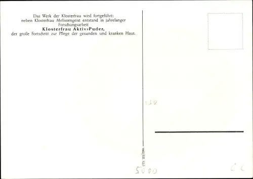 Reklame Ak Die Klosterfrau Maria Clementine Martin, Klosterfrau Melissengeist, Aktiv-Puder