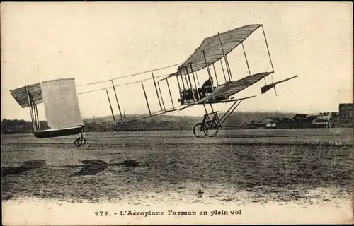 Ak L'Aeroplane Farman en plein vol, Biplan, Flugzeug hebt ab, Pilot, Flugpionier