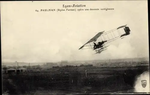 Ak Lyon Aviation, Paulhan macht einen schwindelerregenden Sinkflug, Farman Biplane