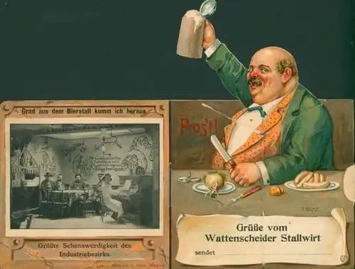 Mechanische Klapp Ak Wattenscheid Bochum Ruhrgebiet, Wattenscheider Stallwirt, Bierstall, Prost