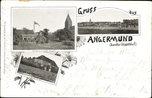 Ak Angermund Düsseldorf am Rhein, Gartenwirtschaft, Kirche, Schloss