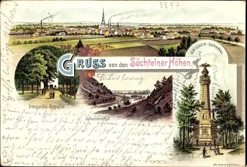Litho Süchteln Viersen, Panorama, Kriegerdenkmal, Süchtelner Höhen, Irmgardiskapelle