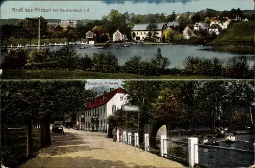 Ak Friesen Reichenbach im Vogtland, Teilansicht, Gasthof Friesen