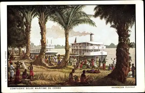 Künstler Ak Compagnie Belge Maritime du Congo, Flussschifffahrt