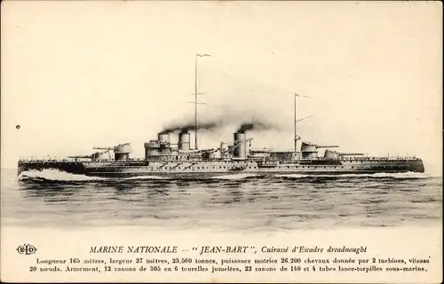 Ak Französisches Kriegsschiff, Jean Bart, Cuirasse d'Escadre
