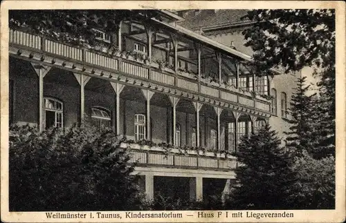 Ak Weilmünster im Taunus Hessen, Kindersanatorium, Haus F I mit Liegeveranden