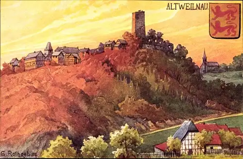 Künstler Ak Rothgeb., G., Altweilnau Weilrod im Taunus, Teilansicht, Burgruine, Wappen