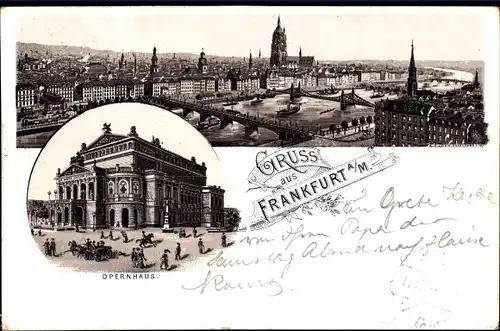 Litho Frankfurt am Main, Stadtpanorama, Opernhaus