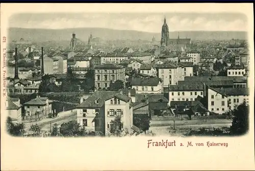 Relief Ak Frankfurt am Main, Hainerweg, Häuser, Kirche