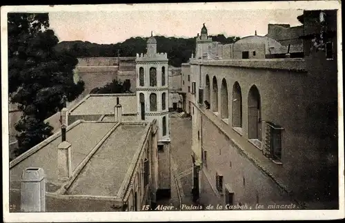 Ak Algier Algier Algerien, Kasbah-Palast, Minarette