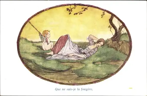 Künstler Ak Cramer, Rie, Bergerette, Hirtenlied, schlafende Frau, Liebesengel