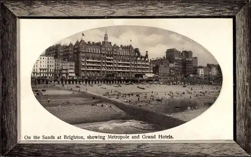 Präge Passepartout Ak Brighton East Sussex England, Metropole und Grand Hotels, Strand