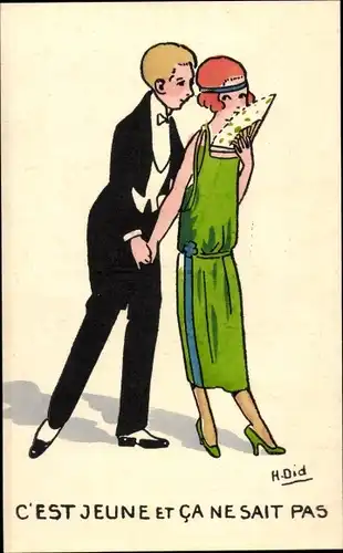 Künstler Ak Did, H., Liebespaar, Frau mit Fächer